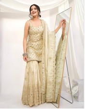 Unique Designer Natural Crap Top and Palazzo With Dupatta For Women  Girls