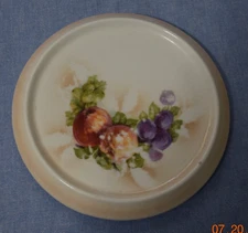 Antique or Vintage Porcelain Trivet Hot Plate Tea Tile Multicolor Fruit Motif