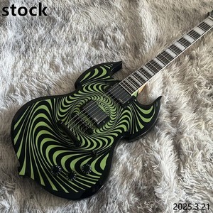 Guitare électrique vert décalé top solide noir noir hardware 3 pots de ramassage passif