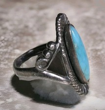 Vintage Sterling Silver Turquoise Southwest Native American Ring Stamped Size 6