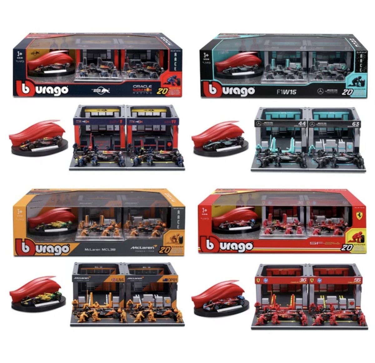 Bburago 1:43 Formula 1 Deluxe Paddock Set - Ferrari, McLaren