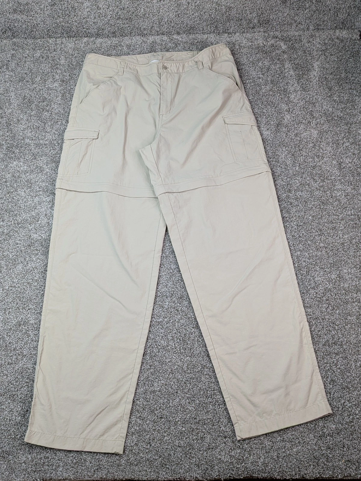 Columbia PFG Pants Mens Large Beige Omni-Shade Convertible Zip-Off Nylon Hiking