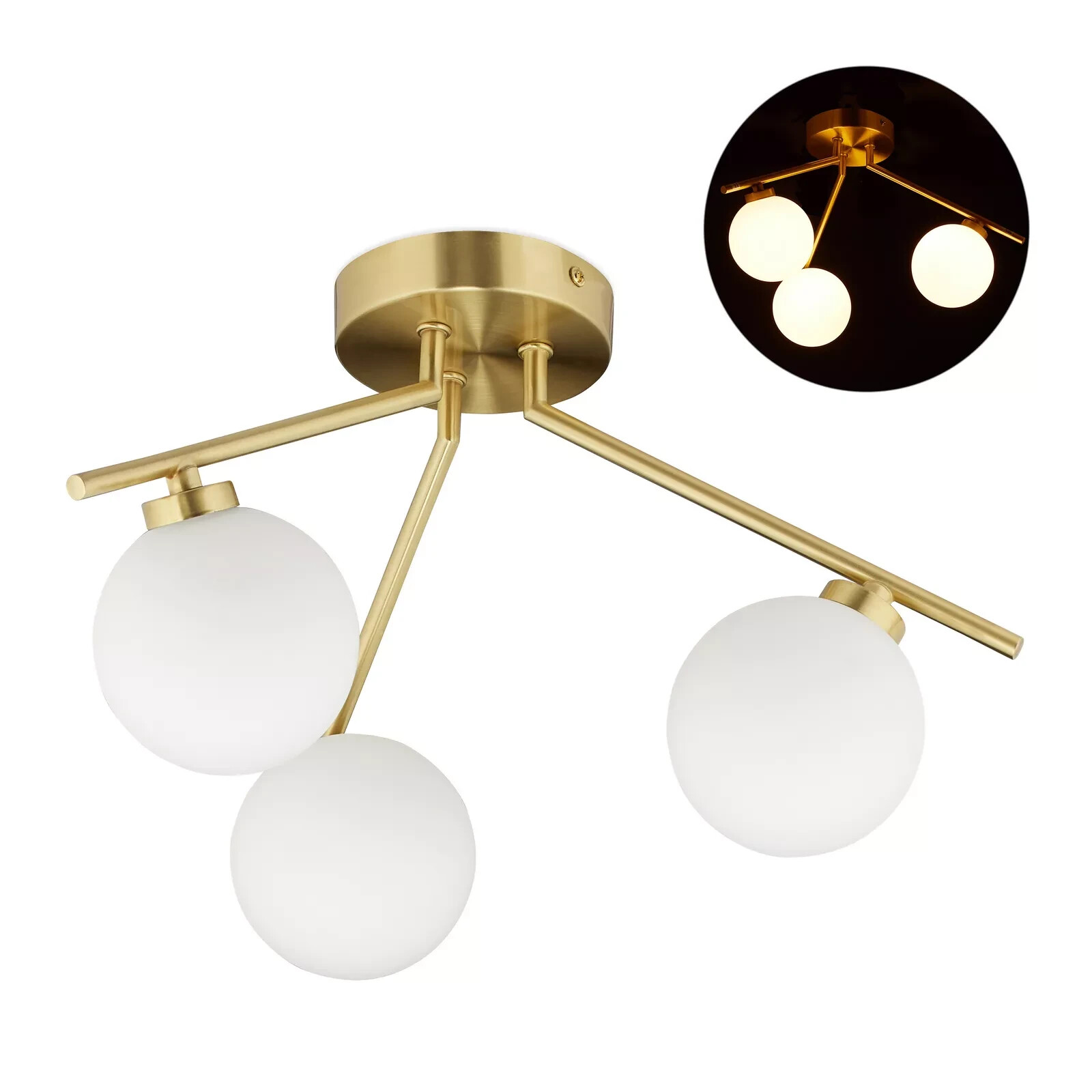 Offerta Lampadario Moderno 3 Sfere Vetro Opalino - Prezzo Shock