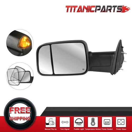1x Driver Side Power Heated Tow Mirror For 2010-2018 Dodge Ram 1500 2500 3500