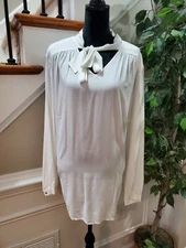 Bloomingdale's Basler Women's White Cotton Long Sleeve Ruffle Blouse Size 48