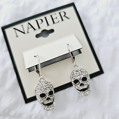 Napier SIGNED Trick or Treat Halloween Rhinestone Skull Leverback