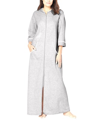 Dreams & Co. Plus Size Heather Grey  3/4 Sleeves Long Hooded Robe Size 5X(38/40)