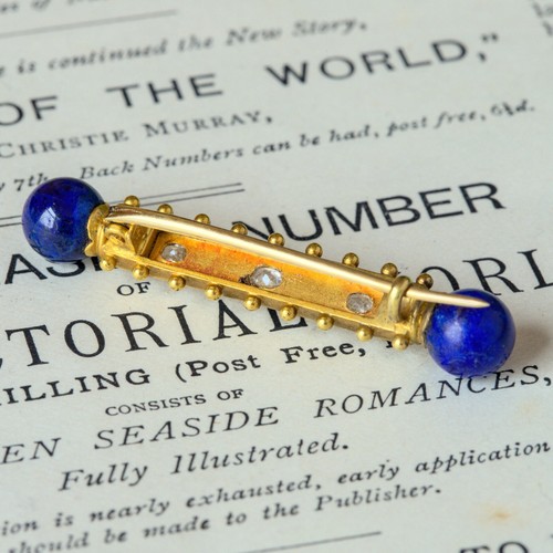 LOVELY QUALITY ANTIQUE ENGLISH 18K GOLD DIAMOND LAPIS LAZULI BROOCH PIN c1890 - Picture 5 of 6