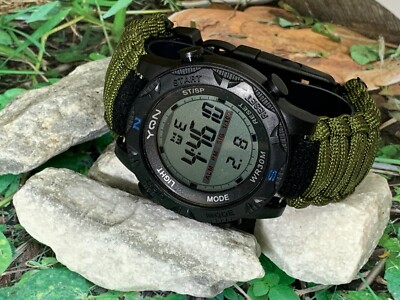 Army Green Adjustable Survival Band with 50 mm Digital Watch 7'' - 8'' Wrists Only