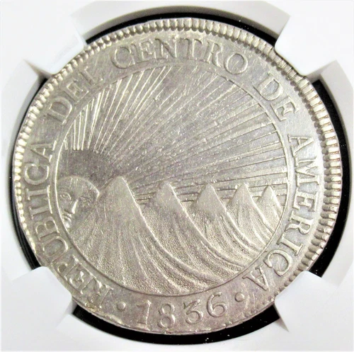Central American Republic 8 Reales 1836 NG-BA. AU  Details NGC.