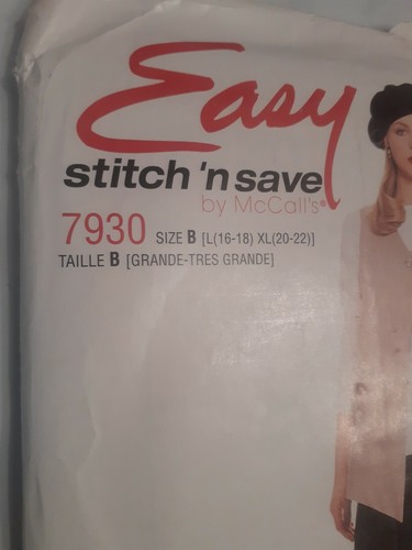 Vest Top Pants L XL 16 18 20 22 McCalls 7930 Stitch N Save Sewing Pattern Easy - Picture 2 of 5