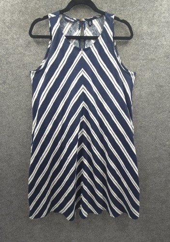 Vestido Land's End 100 % lino para mujer bolsillos medianos línea A midi azul marino a rayas