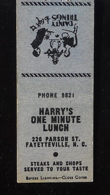 1930s Harry's One Minute Lunch Steaks Chops Phone 9821 Parson St Fayetteville NC