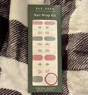 Rae Dunn Stick On Nagellack Wraps - Weihnachtsbaum grün rot schwarz Motiv NEU