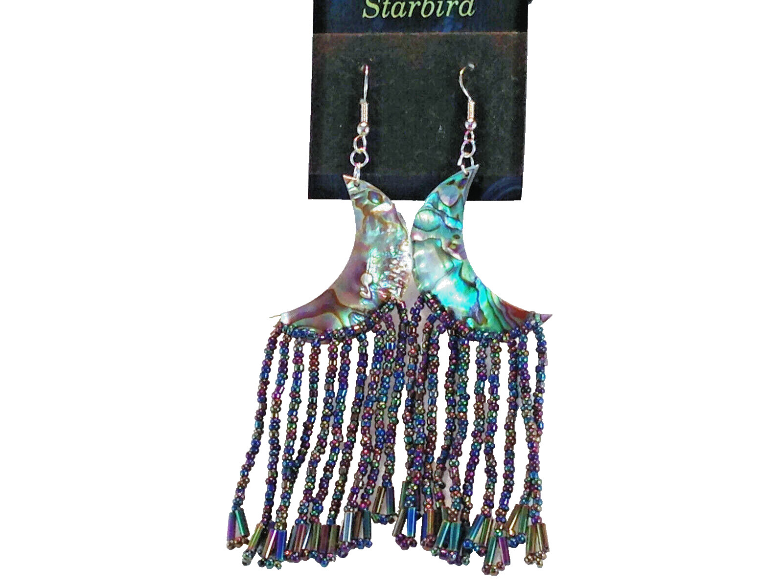 ABALONE, PAUA SEASHELL DANGLE BEADED EARRINGS 80'… - image 1