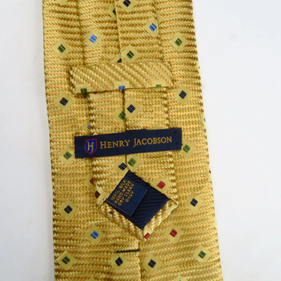 Henry Jacobson Mens Neck Tie Gold Multi Color Geometric Print 100% Silk 59x3.75 - Image 3 of 4