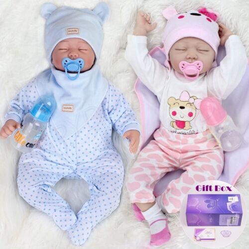 22" Reborn Baby Dolls Lifelike Twins Boy&Girl Handmade Newborn Babies Xmas Gifts