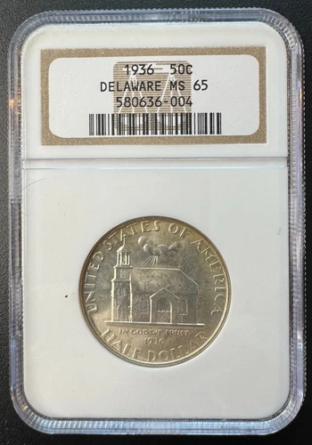 1936 50 Cent Delaware Commemorative Silver Half Dollar MS 65 NGC Certified
