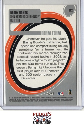 Barry Bonds 2003 Stadium Club Beam Team #BT2 - K2161 - Picture 2 of 2