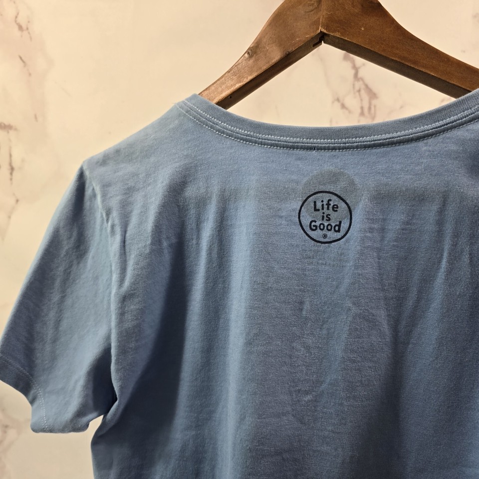 Life Is Good T Shirt Women Small Blue Crusher Tee V Chickadee Bird