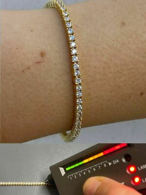 14 Karat vergoldet massiv Silber 2 mm echter MOISSANIT Tennisarmband besteht Tester