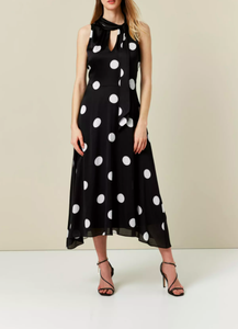 wallis black polka dot midi dress