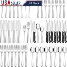 48 Piece Silverware Set Cutlery W/ Steak Knives Dishwasher Safe Kitchen Utensils
