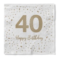 "Serviette \"Happy Birthday - 40\" Aus Tissue 33 X 33 Cm, 20 StüCk"
