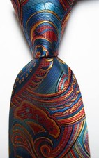 New Classic Paisley Blue Red Gold JACQUARD WOVEN Silk Men's Tie Necktie