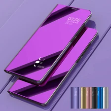 For Samsung S25/S24 FE/S23/S22/S21/S10 S-view Mirror Smart Flip Stand Case Cover