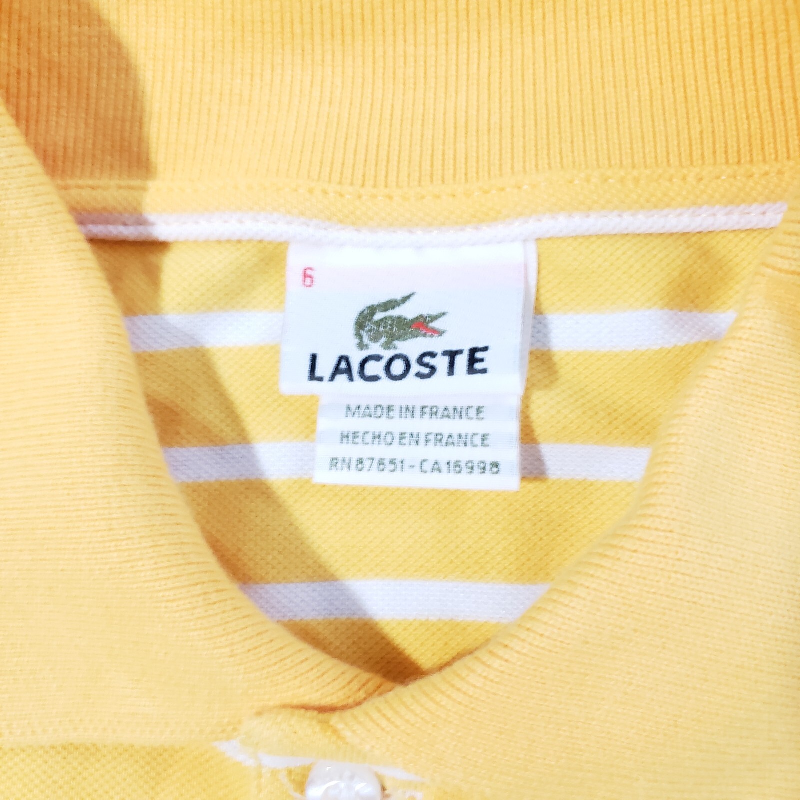 Vtg Lacoste Tag Size 6 Made in France Yellow Mens Polo Shirt Golf 100% Cotton thumbnail 2