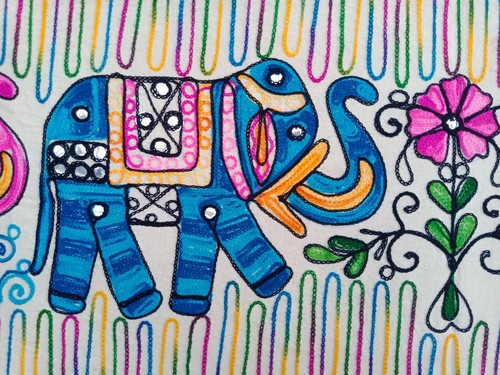 Handmade Embroidered Indian Elephant Wall Hanging Table Runner Tapestry Colorful - Picture 7 of 7