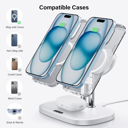 SwanScout Mag-Safe Charging Station for iPhone & AirPods Pro, Dual Wireless - Photo 9 sur 10
