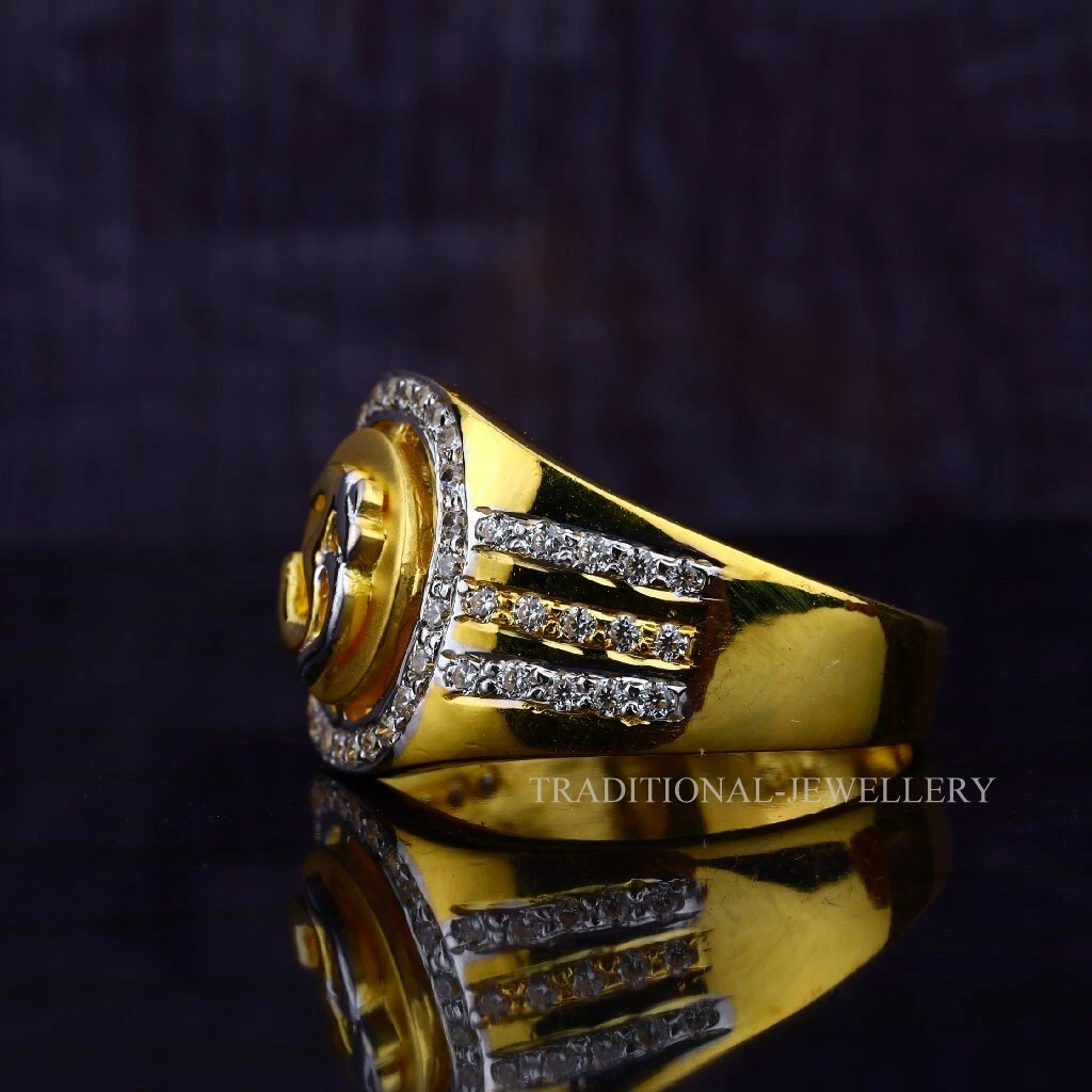 Om God Gold Mens Ring 22k Yellow gold Cubic Zircon Rhodium Color Ring 2