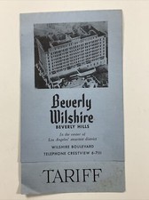 1940s Beverly Wilshire Hotel Beverly Hills, CA Price List - Los Angeles