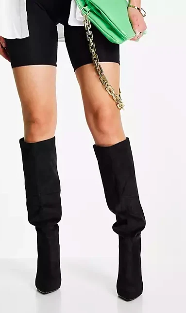Steve Madden Dakota slouchy stiletto heeled boots in black microsuede UK 8
