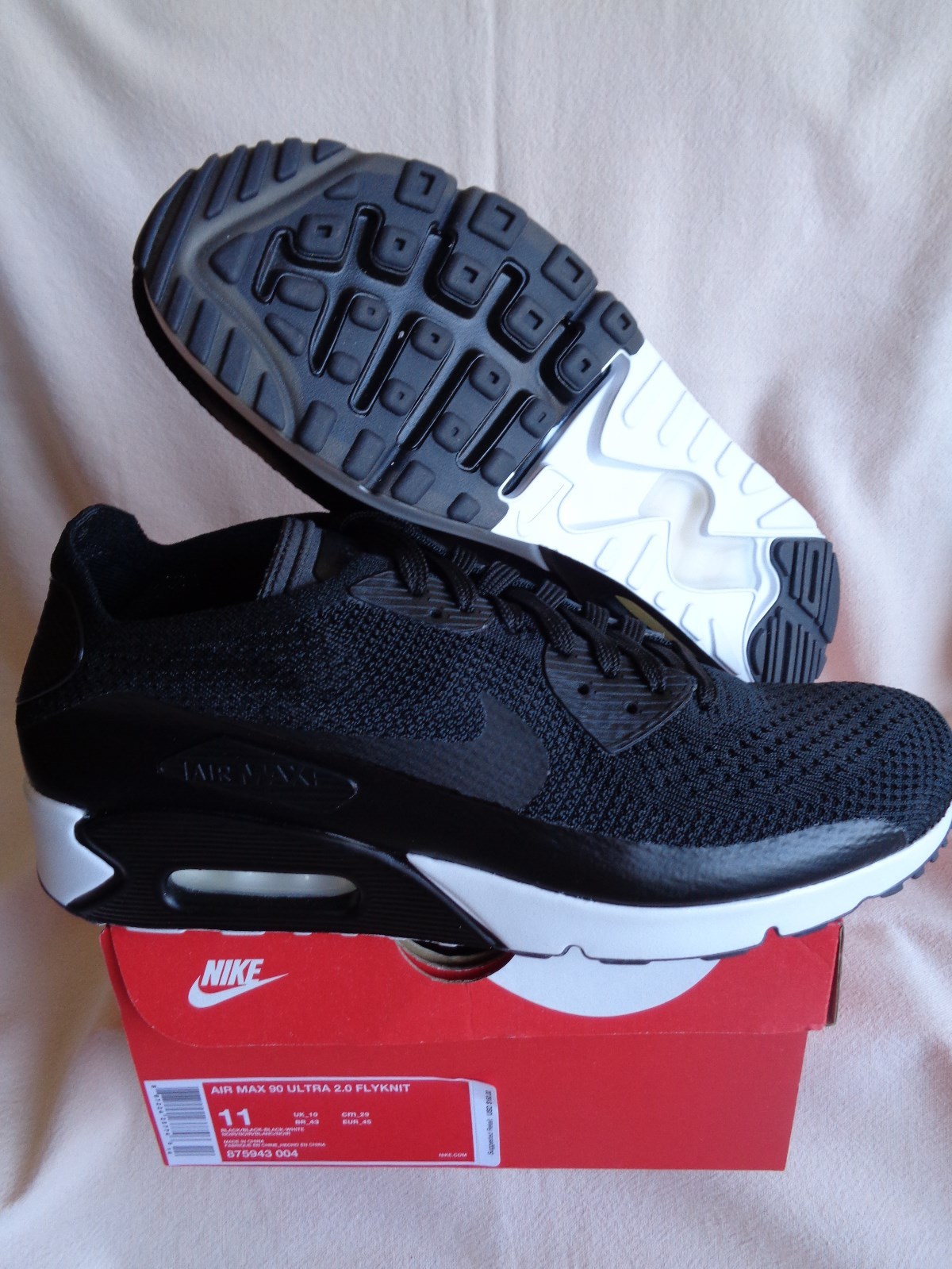 NIKE AIR MAX 90 ULTRA 2.0 FLYKNIT-Mens Running Shoe-Blk/Blk/Wht -US Mens 11 NIKE AIR MAX 90 ULTRA 2.0 FLYKNIT-Mens Running Shoe-Blk/Blk/Wht -US Mens 11