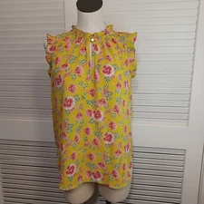 LOFT Spring Garden Top Womens Small Yellow Floral Sleeveless Ruffle Top