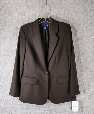 Charter Club Blazer Jacket Womens 4 Brown Poly Single Button Career Preppy NEW