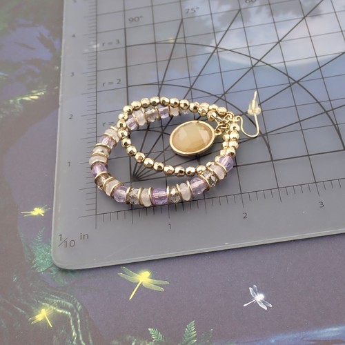 M Haskell Lavender Gold Double Dangle Beaded Hoop Gold Tone Pierced Earrings - Picture 4 of 5