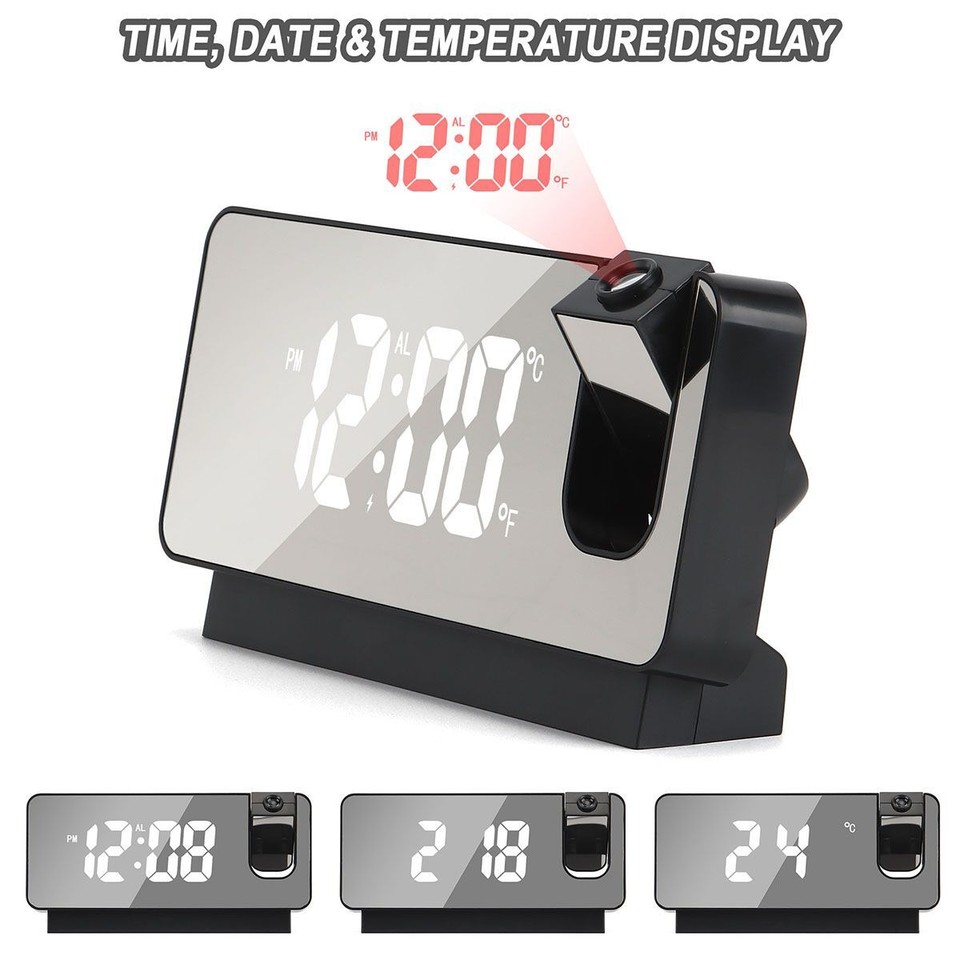 LED Digital Projector Projection Snooze Dual Alarm Clock Timer USB ...