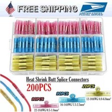 200pcs Heat Shrink Butt Wire Splice Connectors Waterproof Seal Crimp Terminals