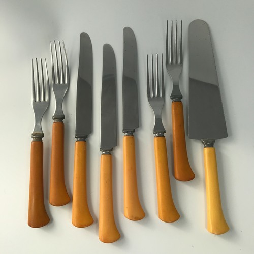 LOTE DE 8 CUBIERTOS INOXIDABLES "SHARPCUTTER" VINTAGE - HORQUILLAS, CUCHILLOS, SERVIDOR DE PASTELES - Imagen 1 de 2