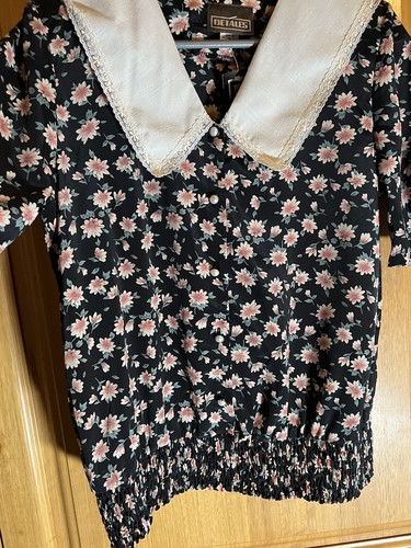 VINTAGE Detales floral button up blouse Top size 12 NOS Shirred Waist - Picture 9 of 18