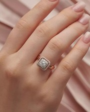 Real Moissanite 2Ct Round Cut Halo Engagement Ring 14k Rose Gold Plated Silver