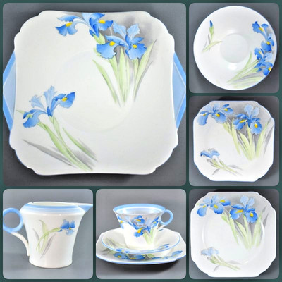 VINTAGE ART DECO SHELLEY 12384 BLUE IRIS REGENT um 1935 - VERSCHIEDENE ARTIKEL VERFÜGBAR
