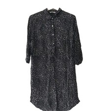 George Polka Dot Shirt Dress Women Size 14 Black & White Speckle 3/4 Sleeve