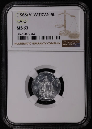 1968 Vatican 5 Lire FAO Lady of the Harvest Pope Paul VI Aluminium NGC MS 67