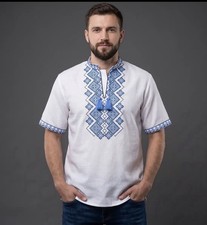 Men's Ukrainian Linen Embroidered Shirt Traditional Vyshyvanka Festive Button-Up