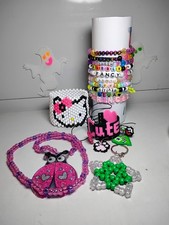   Super Cute Rave Kandi Pack10 Singles 2 Cuffs 1 Keychain  Lady Bug Necklace  